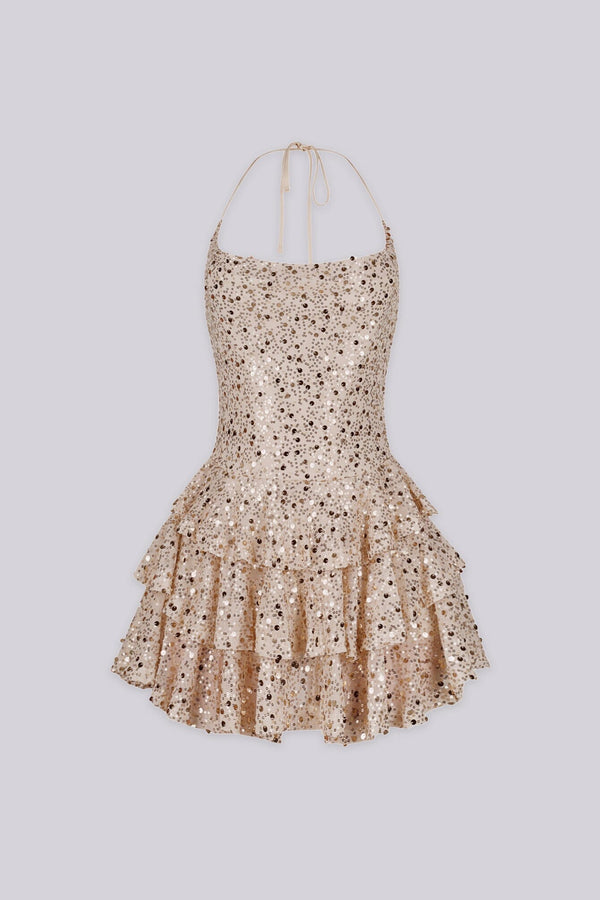 Merinda Sequin Halter Mini Dress
